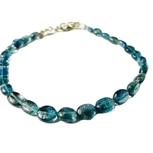 RRJEWELZ Santa Maria Aquamarine Oval Beaded Bracelet – Smooth 3x4-6x8mm Multicolor Stones with Silver Lock – 7 Inch Adjustable link Bracelet for Men & Women|LCBR_RR_06027