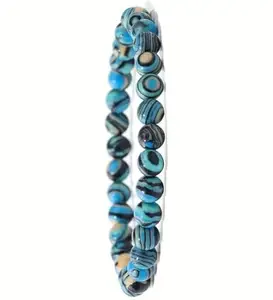 MAGIC GEMS Malachite Stone Bracelet Original Certified Natural Round Beads Blue Malachite Bracelet For Men Women Wearing Purpose Strechable Elastic Bracelet मैलाकाइट टम्बल मनका ब्रेसलेट