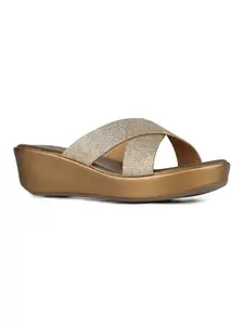 Inc.5 Womens Golden Party Wear Solid Round Toe Western Heel Sandals