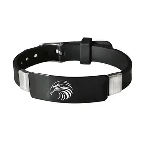 M Men Style Men’s Black Eagle Bracelet – Stylish Adjustable With Bold Eagle Head Engraving Silicone Wristband For Men SBr2025598
