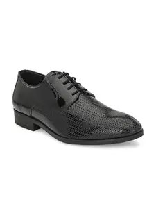 San Frissco Men's Formal Shoes Textured Lace Up Derbys Office Wear Footwear Soft Cushioned Footbed with TPR Sole Lightweight, Flexible and Stylish for Wedding, Parties and Dailywear - 10 (Black)