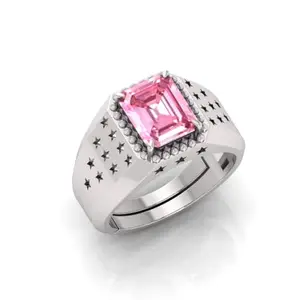 RRVGEM Certified Unheated Untreatet 9.25 Ratti Pink Sapphire ring Silver Plated Ring Adjustable Ring Size 16-22 for Men and Women