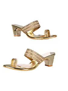 WalkTrendy Womens Synthetic Gold Sandals With Heels - 3 UK (Wtwhs514_Gold_36)