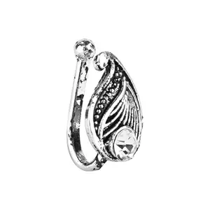 I Jewels Navratri Ethnic Silver Plated Clip On Non Piercing Pressing Type Nose Pin, Nose ring Stud For Women (NL157OX)