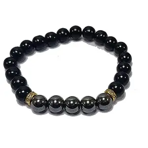 Black Obsidian & Magnet Bracelet Crystal Stone Essential Bracelet Round Shape for Reiki Healing and Crystal