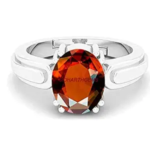 SONIYA GEMS 5.00 Ratti 4.50 Carat Certified A+ Quality Natural Hessonite Garnet Gomed Adjustable Silver Ring Loose Gemstone for Women's and Men's