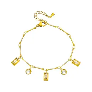 Karishma Kreations Stainless Steel Crystal Round and Square Anti Tarnish Bracelet Zircon Charm Bracelet For Women