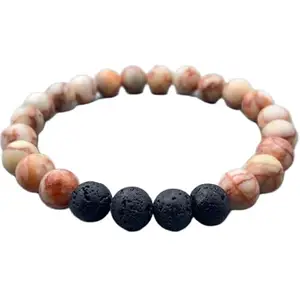 LKBEADS Black Lava & Orange Jasper Bracelet | Beaded Bracelet for Men And Women | Handmade Gift, Reiki Jewelry, Meditation Accessory|8mm Round|Smooth|Multicolor|SRC_LI_000132