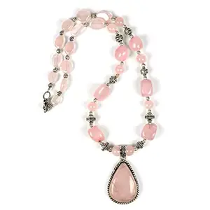 Reiki Crystal Products Crystal Stone Rose Quartz Necklace/Mala with Pendant for women