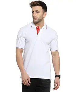 Scott International Polo T-Shirts for Men - Collar Neck, Half Sleeves, Cotton, Regular fit Stylish Branded Solid Plain Tshirt for Men- Ultra Soft, Comfortable, Lightweight Polo T-Shirt White with Red