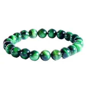 RRJEWELZ Natural Green Tigers Eye Round Shape Smooth Cut 8mm Beads 7.5 inch Stretchable Bracelet for Healing, Meditation, Prosperity, Good Luck | STBR_03981