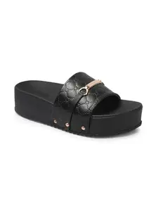 Carrito Womens Wedges Heel Sandal l Open Toe Sandals Casual Heel Comfortable & Flatform Sandals for Women and Girls. (Black, UK Footwear Size System, Adult, Women, Numeric, Medium, 5)
