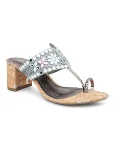 Inc.5 Women Pewter Embellished Ethnic Block Heels
