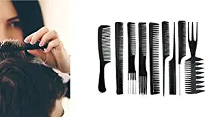 TWIREY 9Pcs Combo Hair Cut Combs Set, Hairdressing Barbers Combs Set with Hair Cutting Scissor, Hair Styling Tools for Men Women Pack Of 1