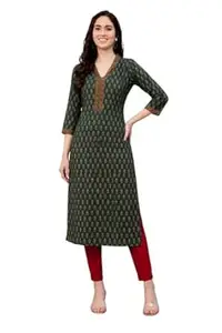 Women Viscose Rayon Printed Straight Kurta Ethnic Kurti for Casual & Office Wear