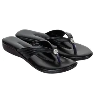 Km Footwear Flat Slipper Sandals for Women Girls Casual Simple and Attractive Flats for Ladies with Padded Bottom (Black, 9)