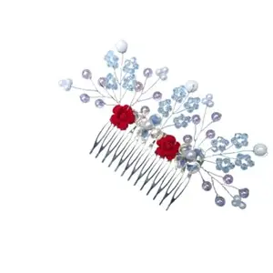 Bridal Rose Jewelry Set – Red Rose Statement Ring, Crystal Hair Comb & Rhinestone Necklace Set for Women | Wedding Accessories & Gift
