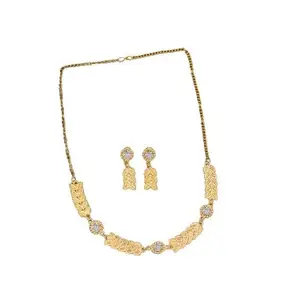 Women Golden Metal Chain Necklace With Stud Earring Jewelry Set Gift For Love Ones Any Auspicious Occasion(White)