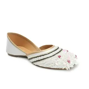 Retro Walk Square Toe Ethnic Embellished Mojaris (MJ004_Grey)