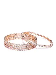 Priyaasi Stunning American Diamond Bangles for Women | Stylish Bangle Set for Women & Girls | Rose Gold-Plated | Set of 4