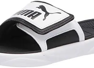 PUMA Unisex-Adult Royalcat Slide Sandal, White/Black, 12.5 Women/11 Men