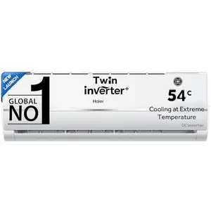 Haier 1.25 Ton 3 Star Twin Inverter Split AC (Copper, 5 in 1 Convertible, Anti Bacterial Filter, Cools at 54°C Temp, Long Air Throw - HSU15V-TMS3BE-INV,White,2024 Model) price in India.