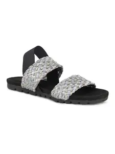 Inc.5 Women Black Textured Open Toe Flats