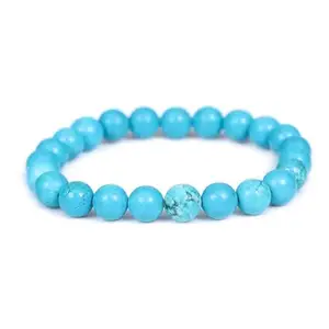 Natural Turquoise (Firoza) Crystal Bracelet – 8mm Round Beads, AAA Grade, Stretchable Unisex Bracelet for Throat Chakra, Communication, Good Luck & Manifestation