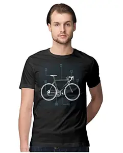 ALLEN BLACK Men's Regular Fit T-Shirt Bicycle Blueprint 100% Cotton T-Shirt Black_BCCLEBPRINT-Black 3XL Men Round_