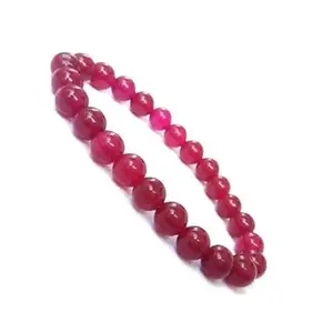 BluDiamond Ruby Stone Bracelet रूबी स्टोन ब्रासलेट Pink Bracelet Beautiful 22 Beads Ruby Beads Braselet Round Manik Braslet For Men Women Beautiful Elastic Knotted Adjustable Manik Stone Original Certified Bracelett For Men and Women