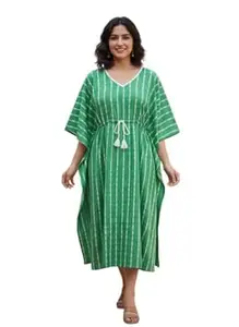 Crafts Moda Women's Cotton Kaftan - Night Dress Loungewear Relaxed Fit Midi Dress - Free Size Kantha Work Caftan