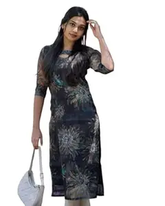 NEW FUSION FABRIC Women Organza Fabric Digital Printed Short Sleeves Pattern Kurti for Women, Long Kurti