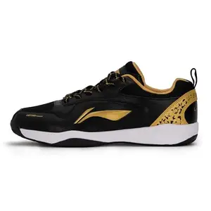 Li-Ning Ultra Power Non-Marking Badminton Shoe|Indoor Sports|Stability Heel, Prototypical Sole, Lightweight Shoe (Black/Gold,UK 12)
