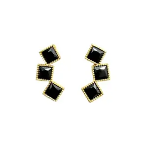 Accessher Semi Precious Stunning Stones Studded Delicate Oxidized Earrings for Women and Girls (Black)