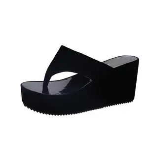 Uunda Fashion Women's/Girls Striped Design Stylish Heel Wedges Sandal (Black) (Size -2)