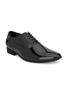 San Frissco Men's Formal Shoes with Textured TPR Sole/Wrinkle Free Glossy Shine Elegant Lace Up Oxfords Shoes for Party and Wedding/Stylish Lightweight and Comfortable Formal Shoe - 7 (Black)