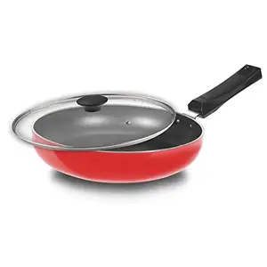 Mr Cook by United Metalik Aluminium Non-Stick Deep Frypan with Glass Lid, 24 cm, 1.5 Liters, Induction Base (Red) price in India.