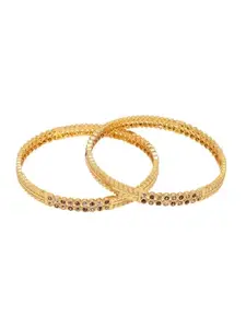 NVR Women's Set of 2 Cubic Zirconia Stone Studded Gold-Plated Bangles