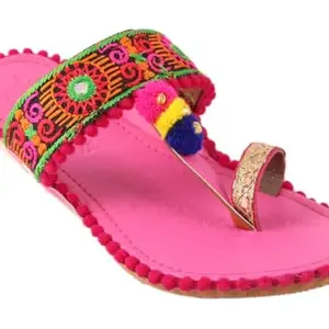 Rajasthani Jaipuri Work Kolhapuri Ethnic Womens Girls Ladies Slipper() pink_6