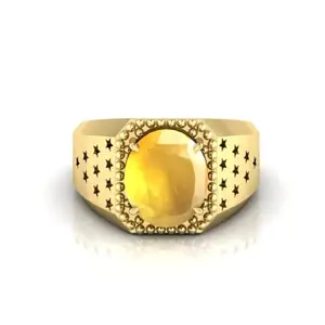 MBVGEMS 10.25 Ratti 10.00 Carat Yellow Sapphire Pukhraj Gemstone Gold Plated Ring Adjustable Ring Size 16-22 for Men and Women