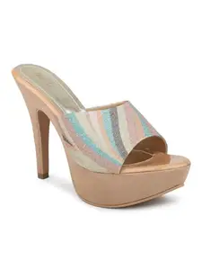 Inc.5 Women Beige Multicoloured Printed Platform Peep Toes