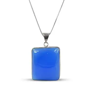 Crystu AAA Blue Onyx Pendant Square Shape Crystal Stone Locket - Pendant with Metal Chain for Reiki Healing and Crystal Healing Gemstone for Unisex (Color : Blue)
