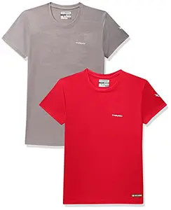 Charged Active-001 Camo Jacquard Round Neck Sports T-Shirt Light-Grey Size Small And Charged Endure-003 Chameleon Spandex Knit Round Neck Sports T-Shirt Red Size Small