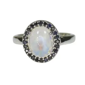Natural Rainow Moonstone Solitaire Ring With 925 Sterling Silver 3.60 Grams Ring