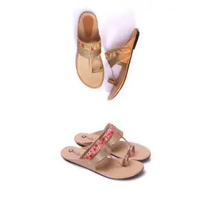 Ladies Hub Kolhapuri Chappal for Women combo, Flat Fashion Sandals & Ethnic Slippers for Girls (Pack of 2) (Beige-Peach, 5)