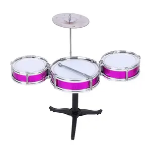 Kids Drum Set with Stand, 3-Piece Desktop Percussion Kit, Pink and Silver, Musical Learning Toy