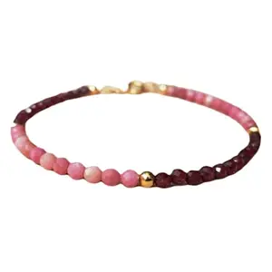 LKBEADS Natural Round Shape Smooth Cut Beads Stretchable Bracelet for Men & Women Garnet & Rhodonite Round Faceted Multicolor 7 Inch Bracelet