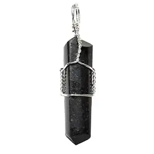 ASTROGHAR Natural Black Tourmaline Double Terminated Wire Wrap Pencil Crystal Pendant For Men And Women