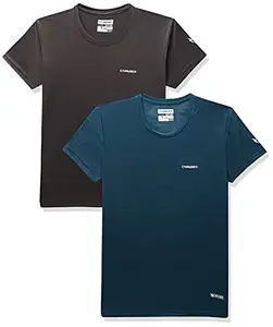 Charged Active-001 Camo Jacquard Polyester Round Neck Sports T-Shirt Petrol-Green Size Small And Play-005 Interlock Knit Geomatric Emboss Polyester Round Neck Sports T-Shirt Dark-Grey Size Small