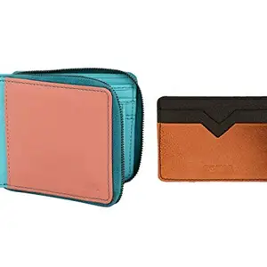 POSHA Genuine Leather Wallet Combo for Women, Girls - Diwali Gift for Girl Women Girlfriend (Peach & Tan)
